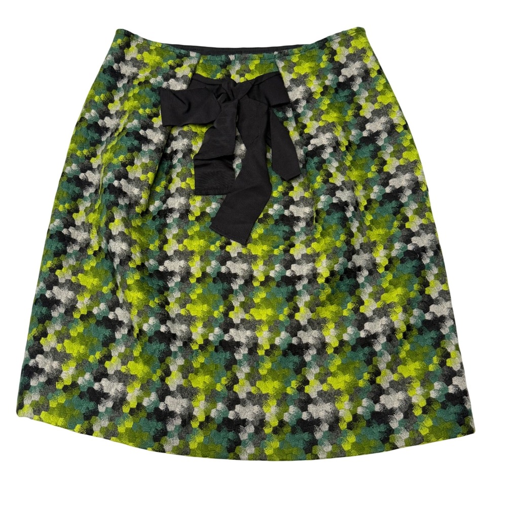 Sara Campbell Made USA Wool Blend Tweed A-Line Skirt Green Bow Preppy Mod 2